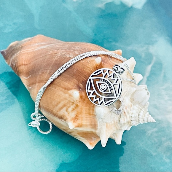 Sterling Silver All Seeing Eye Necklace, Protection Jewelry Chain, Eyelashes - Picture 10 of 12